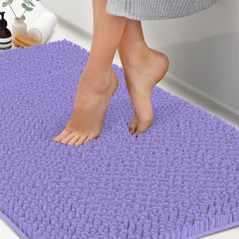 ITSOFT Plush Bathroom Rug 47x21, Absorbent Machine Washable Non Slip Chenille Bath Mats, Quick Dry Bathmat, Bath Rugs for Bath, Shower, Bedroom, or Door Mat, Lavender - Image 1